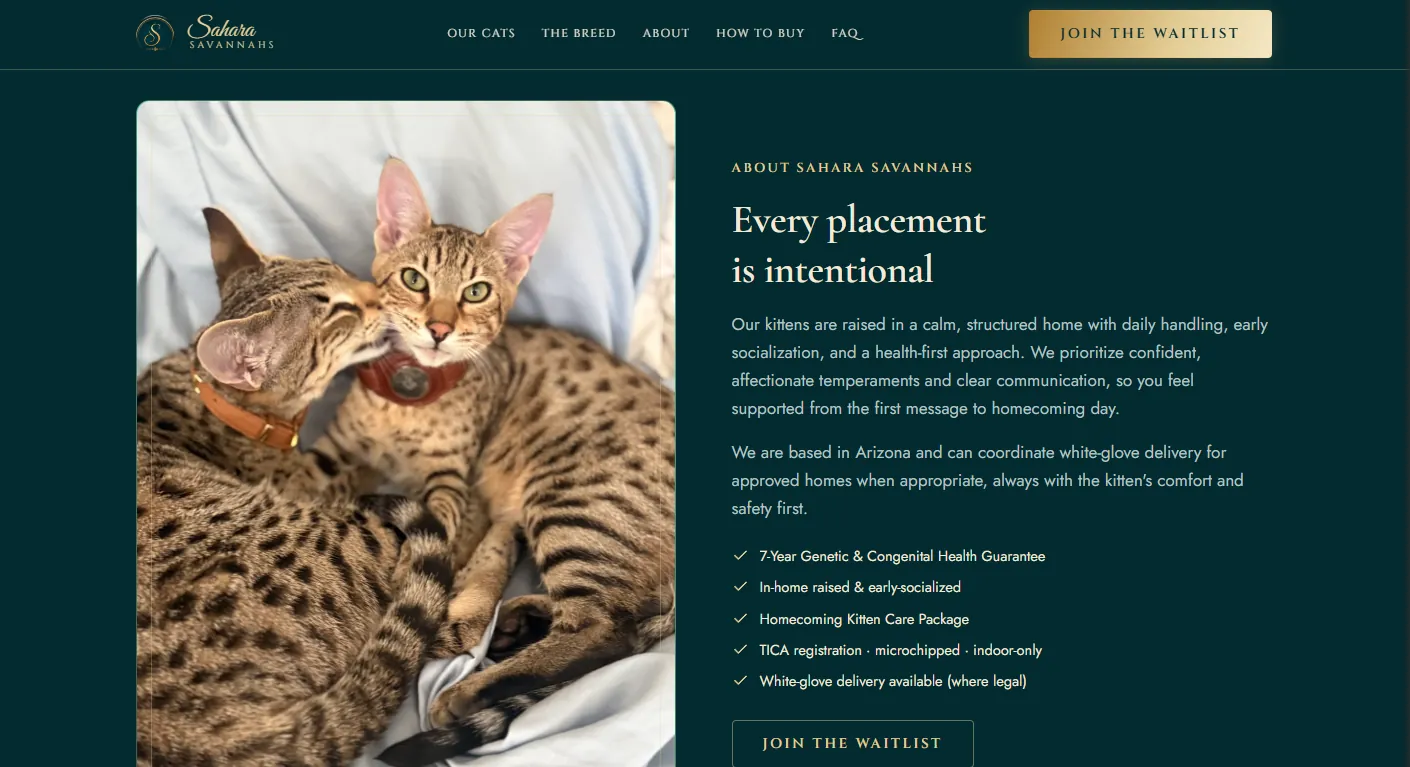 Sahara Savannahs website detail 2